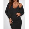 imageVerdusa Womens Maternity 2 Piece Rib Knit V Neck Long Cami Bodycon Dress and Long Sleeve CardiganBlack