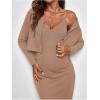 imageVerdusa Womens Maternity 2 Piece Rib Knit V Neck Long Cami Bodycon Dress and Long Sleeve CardiganKhaki