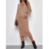 imageVerdusa Womens Maternity 2 Piece Rib Knit V Neck Long Cami Bodycon Dress and Long Sleeve CardiganKhaki