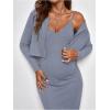 imageVerdusa Womens Maternity 2 Piece Rib Knit V Neck Long Cami Bodycon Dress and Long Sleeve CardiganLight Blue