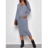 imageVerdusa Womens Maternity 2 Piece Rib Knit V Neck Long Cami Bodycon Dress and Long Sleeve CardiganLight Blue