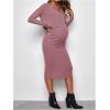 imageVerdusa Womens Maternity 2 Piece Rib Knit V Neck Long Cami Bodycon Dress and Long Sleeve CardiganPink