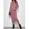 imageVerdusa Womens Maternity 2 Piece Rib Knit V Neck Long Cami Bodycon Dress and Long Sleeve CardiganPink