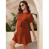 imageVerdusa Womens Maternity Batwing Sleeve Round Neck Short Tunic Dress with BeltRust Brown