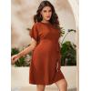 imageVerdusa Womens Maternity Batwing Sleeve Round Neck Short Tunic Dress with BeltRust Brown