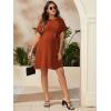 imageVerdusa Womens Maternity Batwing Sleeve Round Neck Short Tunic Dress with BeltRust Brown