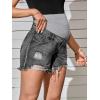 imageVerdusa Womens Maternity Denim Shorts High Waist Ripped Raw Hem Pregnancy Jeans ShortDark Grey