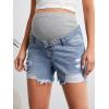 imageVerdusa Womens Maternity Denim Shorts High Waist Ripped Raw Hem Pregnancy Jeans ShortGrey Light Blue