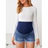 imageVerdusa Womens Maternity Denim Shorts High Waist Ripped Raw Hem Pregnancy Jeans ShortNavy Blue
