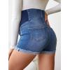 imageVerdusa Womens Maternity Denim Shorts High Waist Ripped Raw Hem Pregnancy Jeans ShortNavy Blue