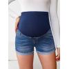 imageVerdusa Womens Maternity Denim Shorts High Waist Ripped Raw Hem Pregnancy Jeans ShortNavy Blue