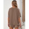 imageVerdusa Womens Maternity Pajama Set 2 Piece Drop Shoulder Top and Short Lounge SetsDark Brown