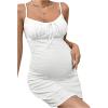 imageVerdusa Womens Maternity Tie Front Sleeveless Short Bodycon Cami DressWhite