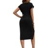imageVerdusa Womens Maternity Twist Dolman Short Sleeve Split Ruched Midi Bodycon DressBlack