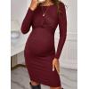 imageVerdusa Womens Maternity Twist Front Long Sleeve Round Neck Bodycon DressBurgundy