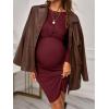 imageVerdusa Womens Maternity Twist Front Long Sleeve Round Neck Bodycon DressBurgundy