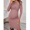 imageVerdusa Womens Maternity Twist Front Long Sleeve Round Neck Bodycon DressCut Out Dusty Pink