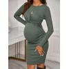 imageVerdusa Womens Maternity Twist Front Long Sleeve Round Neck Bodycon DressDark Green
