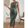 imageVerdusa Womens Maternity Twist Tie Back Sleeveless Split Pregnancy Tank Bodycon DressArmy Green