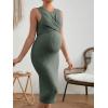 imageVerdusa Womens Maternity Twist Tie Back Sleeveless Split Pregnancy Tank Bodycon DressArmy Green