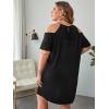 imageVerdusa Womens Plus Size Contrast Lace Cold Shoulder Short Sleeve Loose Tunic DressBlack
