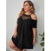 imageVerdusa Womens Plus Size Contrast Lace Cold Shoulder Short Sleeve Loose Tunic DressBlack