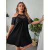 imageVerdusa Womens Plus Size Contrast Lace Cold Shoulder Short Sleeve Loose Tunic DressBlack