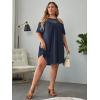 imageVerdusa Womens Plus Size Contrast Lace Cold Shoulder Short Sleeve Loose Tunic DressBlue