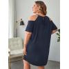 imageVerdusa Womens Plus Size Contrast Lace Cold Shoulder Short Sleeve Loose Tunic DressBlue