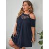 imageVerdusa Womens Plus Size Contrast Lace Cold Shoulder Short Sleeve Loose Tunic DressBlue