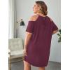 imageVerdusa Womens Plus Size Contrast Lace Cold Shoulder Short Sleeve Loose Tunic DressLight Burgundy