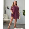 imageVerdusa Womens Plus Size Contrast Lace Cold Shoulder Short Sleeve Loose Tunic DressLight Burgundy