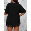 imageVerdusa Womens Plus Size Fringe Trim Half Sleeve Round Neck Tee Top Long T ShirtBlack