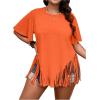 imageVerdusa Womens Plus Size Fringe Trim Half Sleeve Round Neck Tee Top Long T ShirtOrange