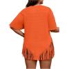 imageVerdusa Womens Plus Size Fringe Trim Half Sleeve Round Neck Tee Top Long T ShirtOrange
