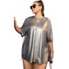 imageVerdusa Womens Plus Size Metallic T Shirt Drop Shoulder Oversized Tee TopGrey