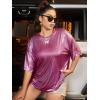 imageVerdusa Womens Plus Size Metallic T Shirt Drop Shoulder Oversized Tee TopHot Pink