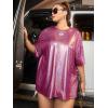 imageVerdusa Womens Plus Size Metallic T Shirt Drop Shoulder Oversized Tee TopHot Pink