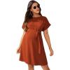 imageVerdusa Womens Maternity Batwing Sleeve Round Neck Short Tunic Dress with BeltRust Brown