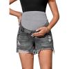 imageVerdusa Womens Maternity Denim Shorts High Waist Ripped Raw Hem Pregnancy Jeans ShortDark Grey