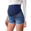 imageVerdusa Womens Maternity Denim Shorts High Waist Ripped Raw Hem Pregnancy Jeans ShortNavy Blue