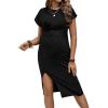 imageVerdusa Womens Maternity Twist Dolman Short Sleeve Split Ruched Midi Bodycon DressBlack