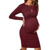 imageVerdusa Womens Maternity Twist Front Long Sleeve Round Neck Bodycon DressBurgundy