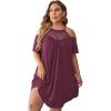 imageVerdusa Womens Plus Size Contrast Lace Cold Shoulder Short Sleeve Loose Tunic DressLight Burgundy