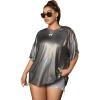 imageVerdusa Womens Plus Size Metallic T Shirt Drop Shoulder Oversized Tee TopGrey
