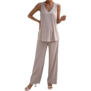 imageVerdusa Womens Maternity 2 Piece Split Tank Top and Loose Pant Sets Pregnancy OutfitApricot