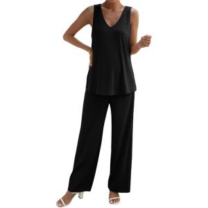 imageVerdusa Womens Maternity 2 Piece Split Tank Top and Loose Pant Sets Pregnancy OutfitBlack