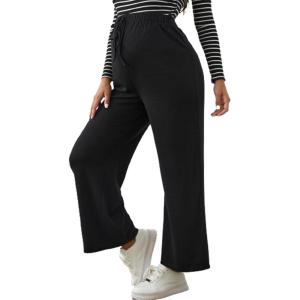 imageVerdusa Womens Maternity Drawstring High Waist Wide Leg Pregnancy Long PantsBlack