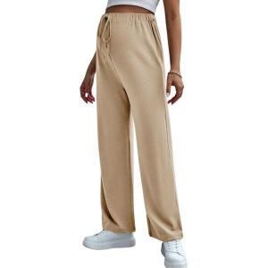 imageVerdusa Womens Maternity Drawstring High Waist Wide Leg Pregnancy Long PantsKhaki