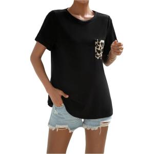 imageVerdusa Womens Maternity Drop Shoulder Short Sleeve Loose T Shirt TopBlack Leopard